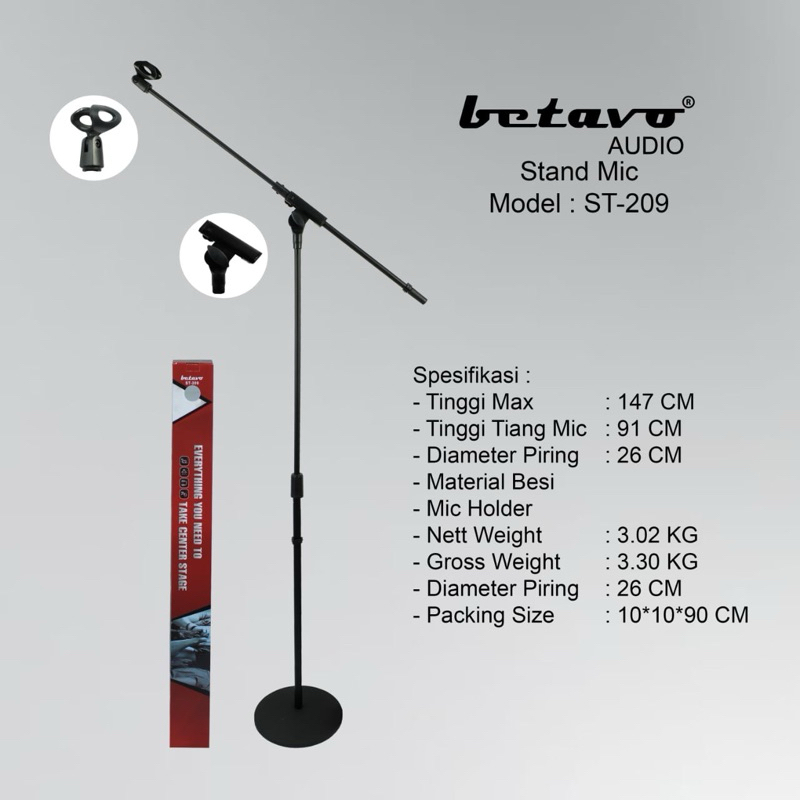 Stand Mic Betavo ST 209 / ST209 / ST-209 Tripod Mic Kaki Bulat
