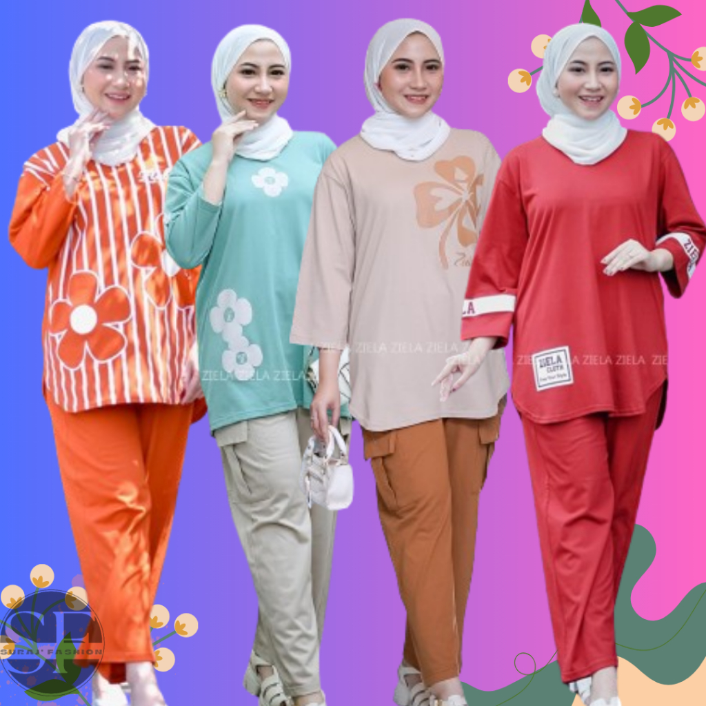 One Set Ziela Jumbo Kargo Non Cargo Setelan Wanita Dewasa Motif kekinian Terbaru