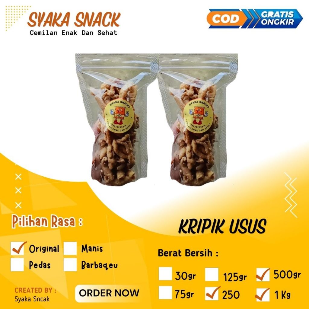 

Cemilan Keripik Usus Crispy Gurih Renyah - Kemasan Besar