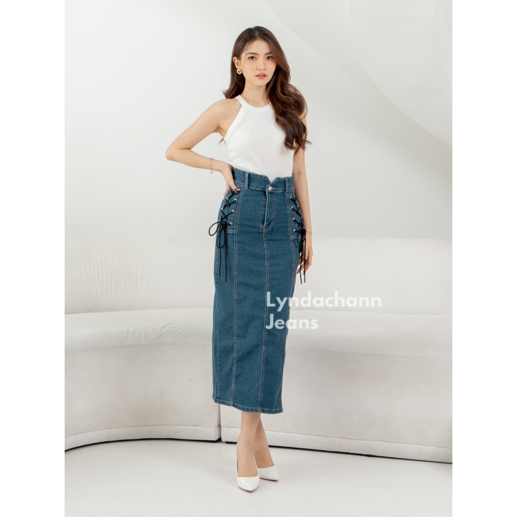 RB2 LYNDACHANN - Riyu Rok Jeans Tali Panjang Bawahan Wanita Premium