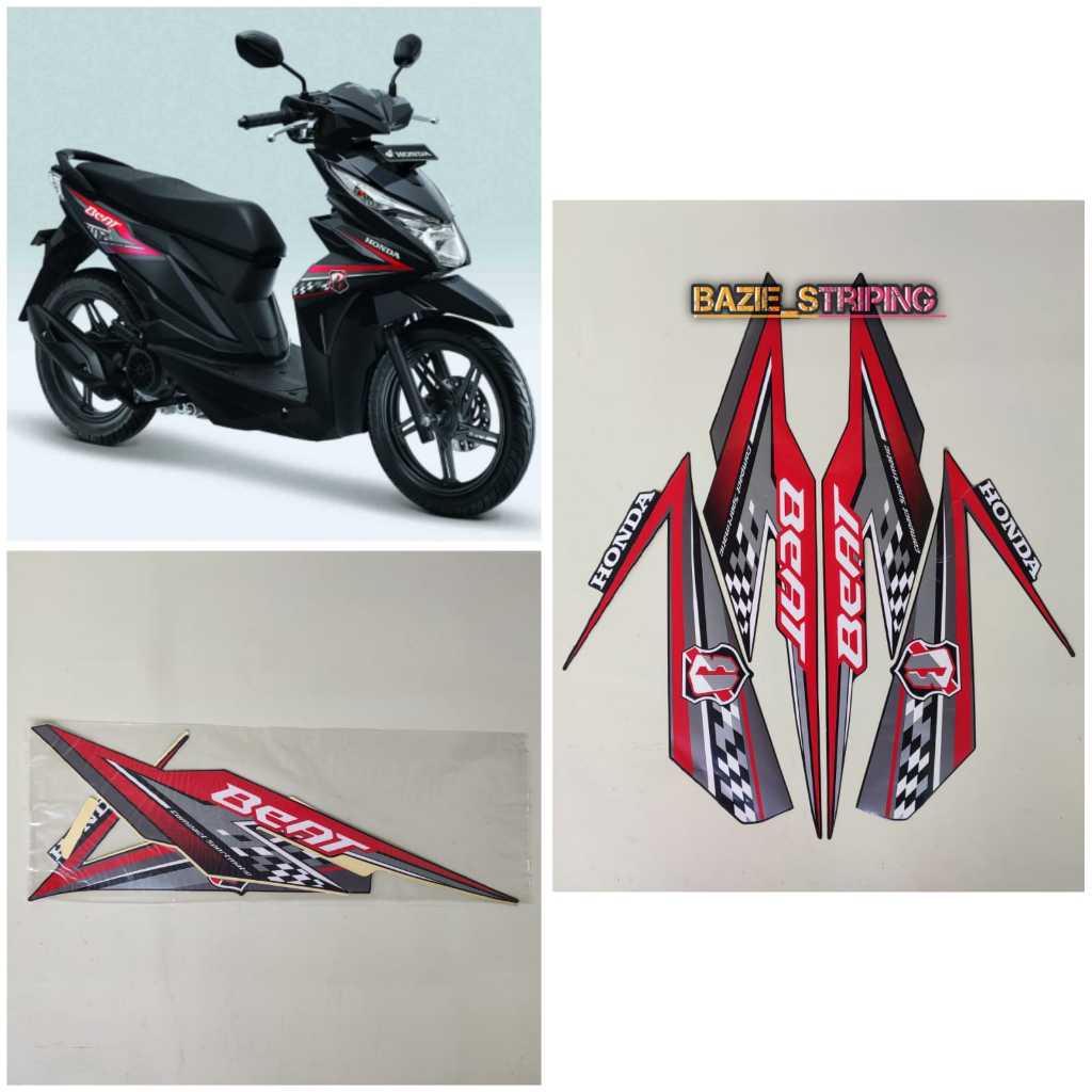 Striping Stiker Honda Beat Fi 2018 Esp Hitam Merah Standar Berkualitas