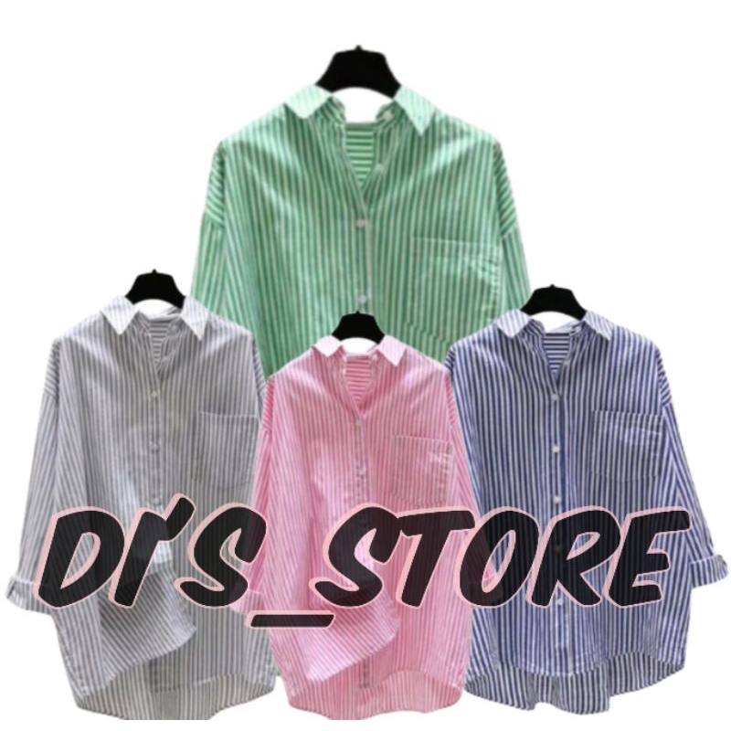 kemeja wanita lengan panjang,kemeja salur wanita//kemeja saku//baju atasan remaja,outfit kekinian