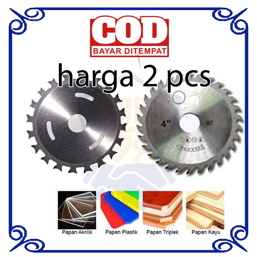 Mata Mesin Gerinda Pisau Kepala Gergaji Double Potong Pemotong Kayu Multiplek 2pcs 4inci