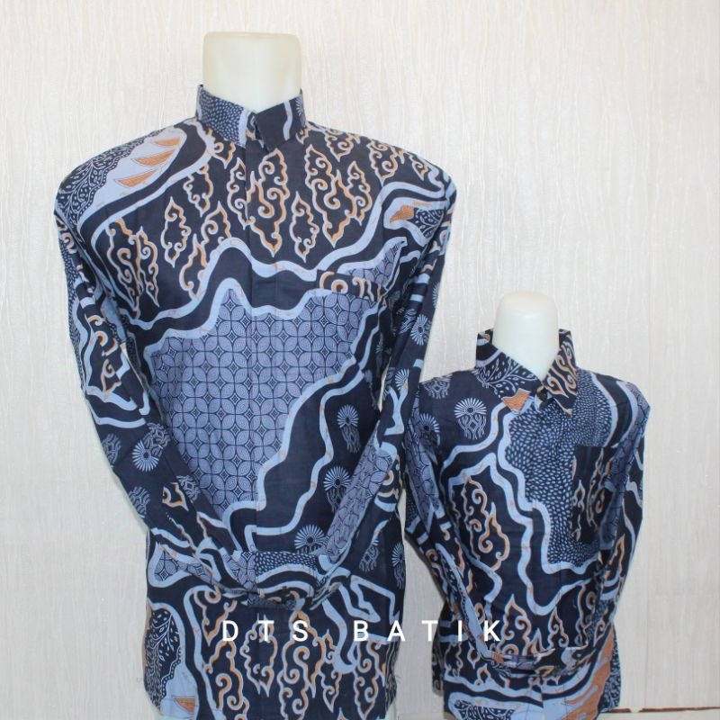 AB147.Batik Couple Ayah Anak Motif Mega Mendung Bahan Katun Premium(Dewasa Berfuring Anak Non Furing
