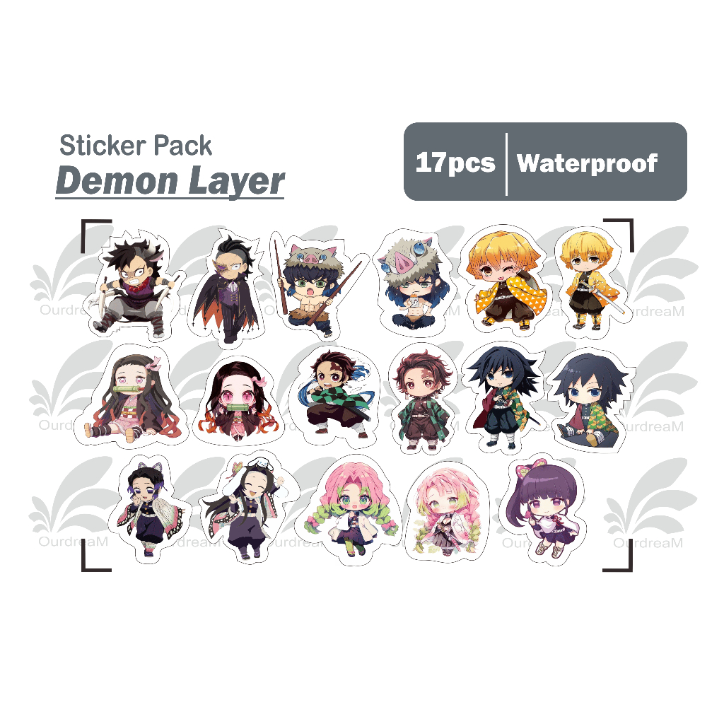 

stiker demon slayer chibi - isi 17 pcs sticker pack tumbler helm waterproof medium size