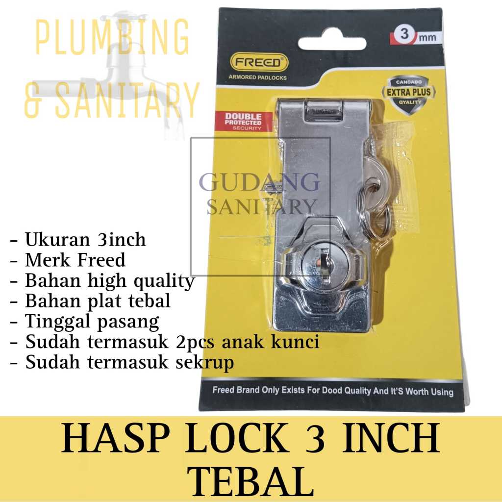 Hasp lock 3 inch kunci overpall pintu otomatis 3" tanpa gembok hasp lock pengunci pintu overpall mur