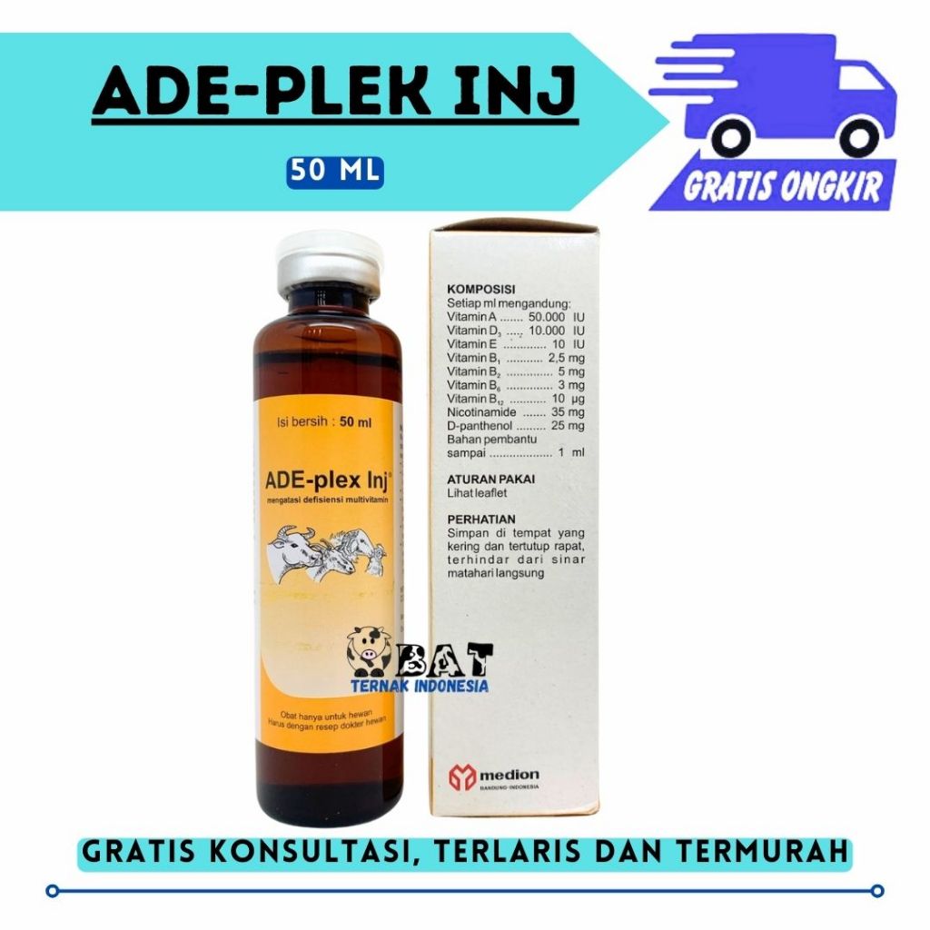 ADE PLEX INJ 50 ML - Multivitamin Hewan Vitamin ADE dan B Complex Lengkap Sapi Kambing Domba Ayam Ba