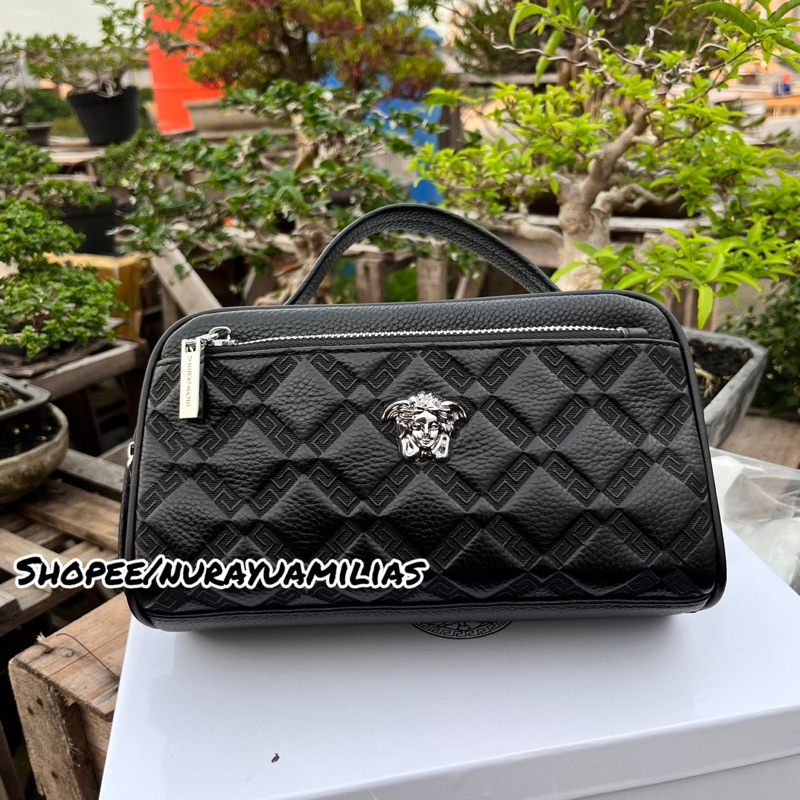 Tas handbag pria full kulit asli Versace tas Pouch pria kulit import