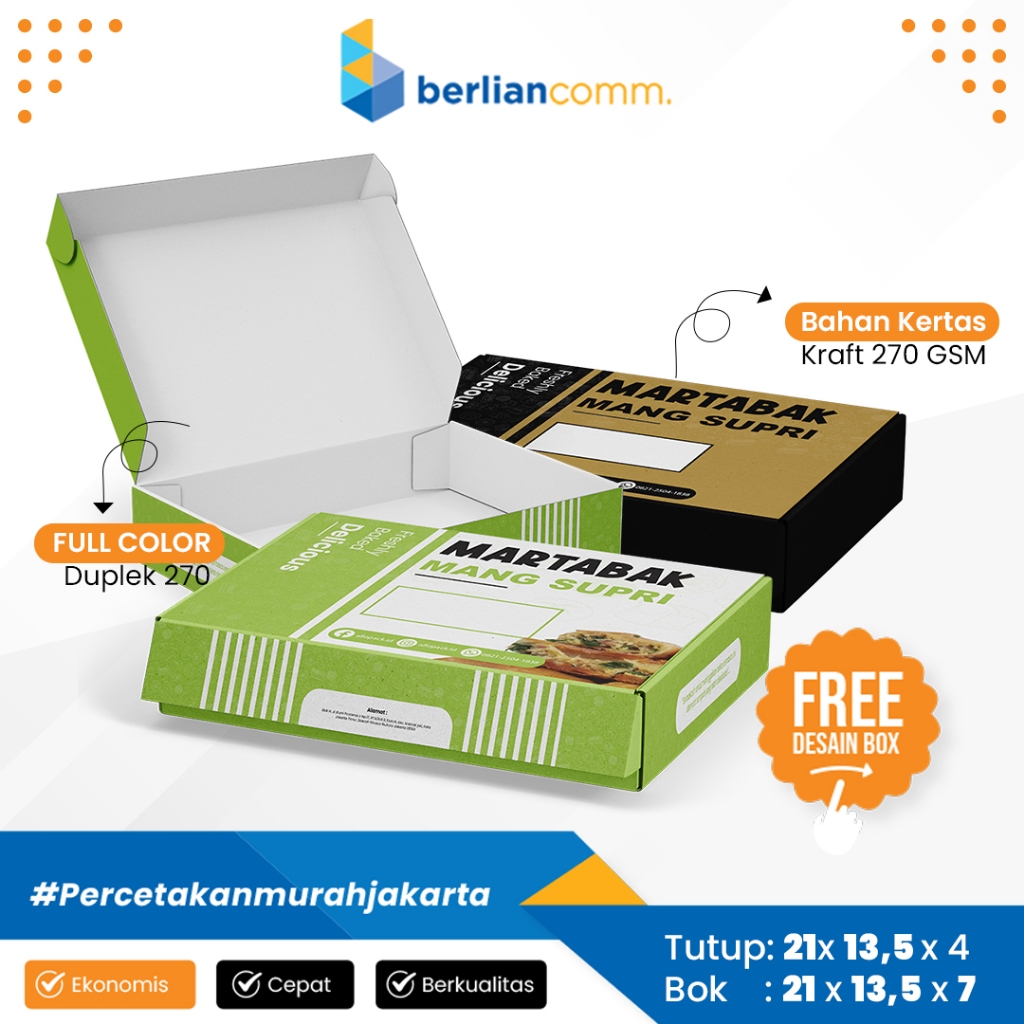 [21X13,5X4 Duplek 270gsm] Cetak Custom Dus Martabak/Box Martabak/Dus Kue/Box Kue/Dus Roti/Box Roti F