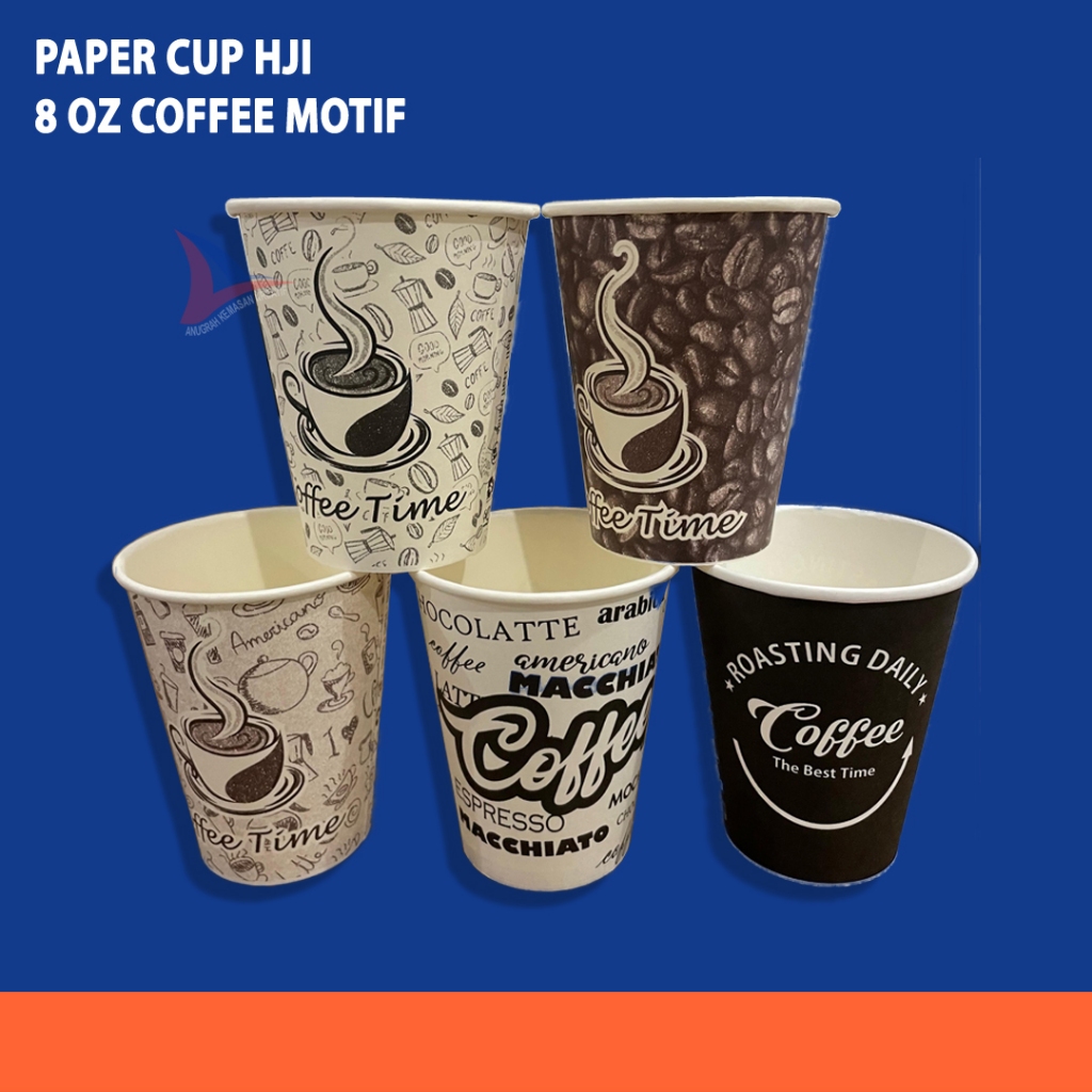 Paper Cup HJI 7 Oz Polos - 8 Oz motif coffee / Gelas Kertas Kopi