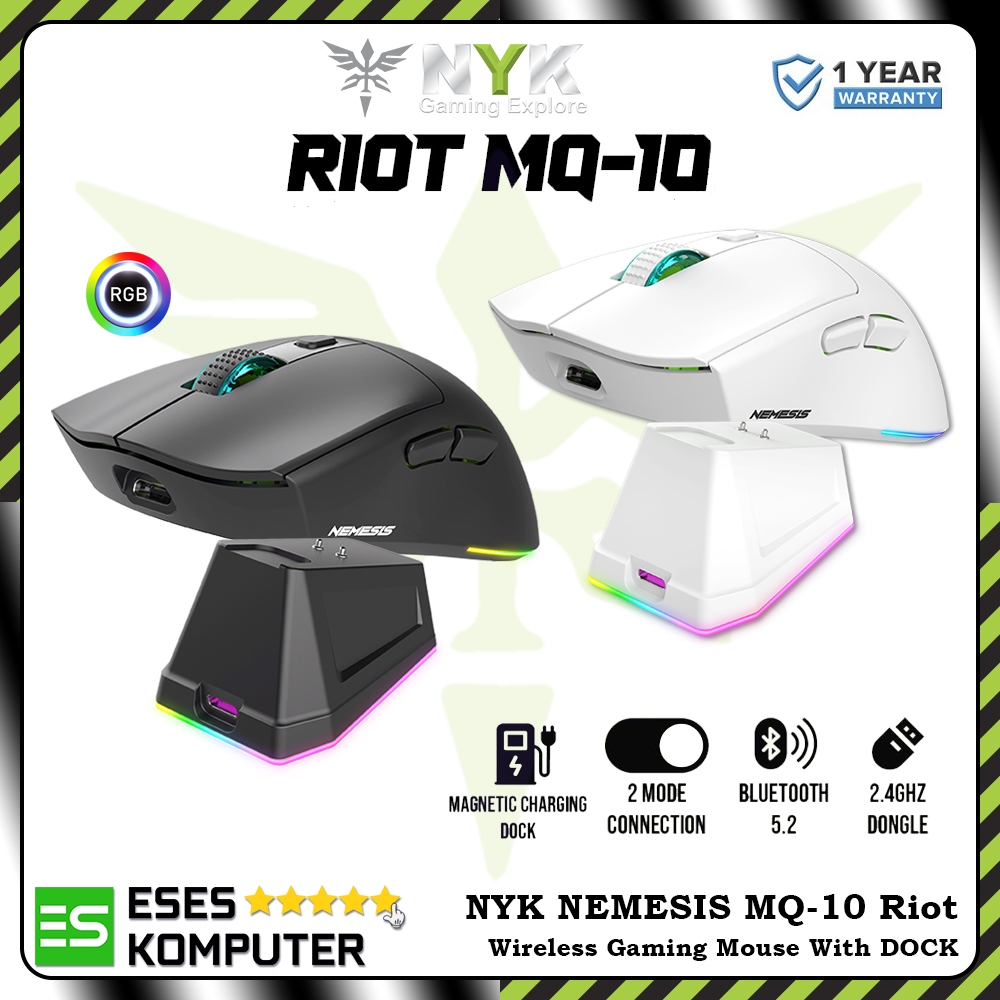 Mouse NYK Nemesis MQ-10 MQ10 RIOT Wireless Bluetooth with Dock RGB | Mouse Gaming