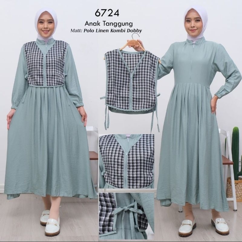 Gamis remaja kekinian set outer linen premium