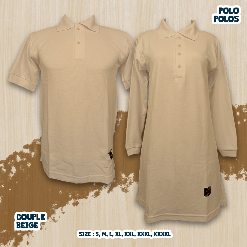 S-XXXL Kaos Polos Couple Polo Cowok Cewek Pria Wanita Tunik Muslimah BEIGE/Kancing Depan Busui/Serag