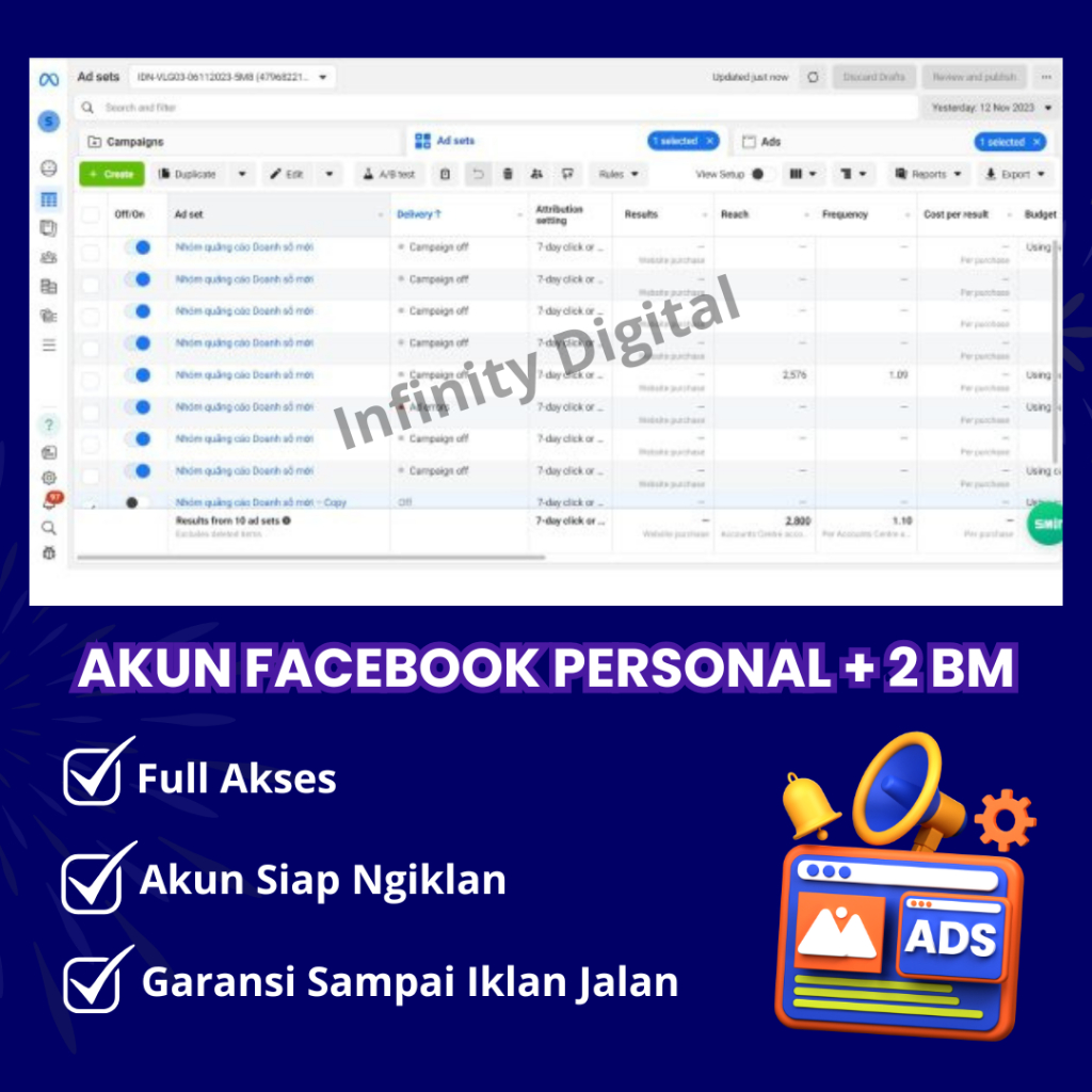 Akun Facebook Personal iklanfb Ads + 2 BM (Business Manajer) Siap Iklan Murah Terjangkau Awet Suppor