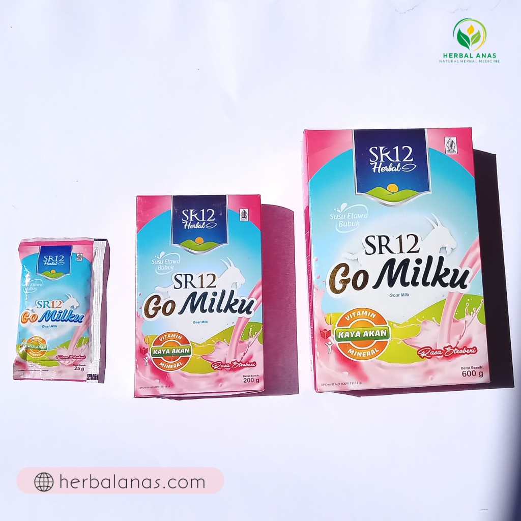 

Gomilku stroberi sr12 susu kambing etawa bubuk Go milku asi booster tinggi kalsium rendah gula ori