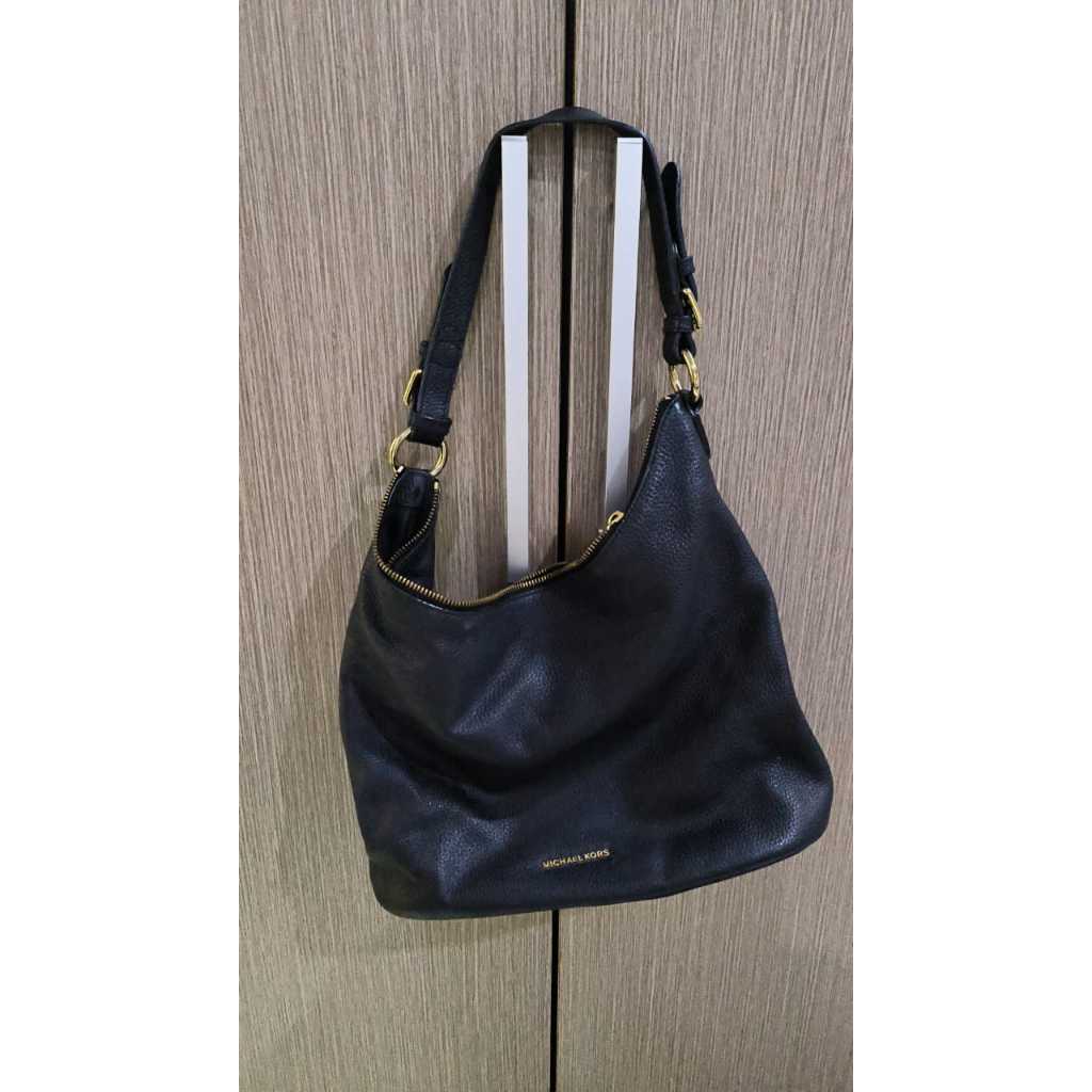 Preloved Original MK Michael kors large hobo shoulder bag tas tote hitam kulit