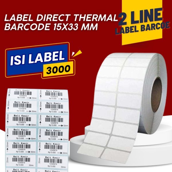 

kertas Label Barcode Direct Thermal 2 Line 33x15mm [3000 PCS]