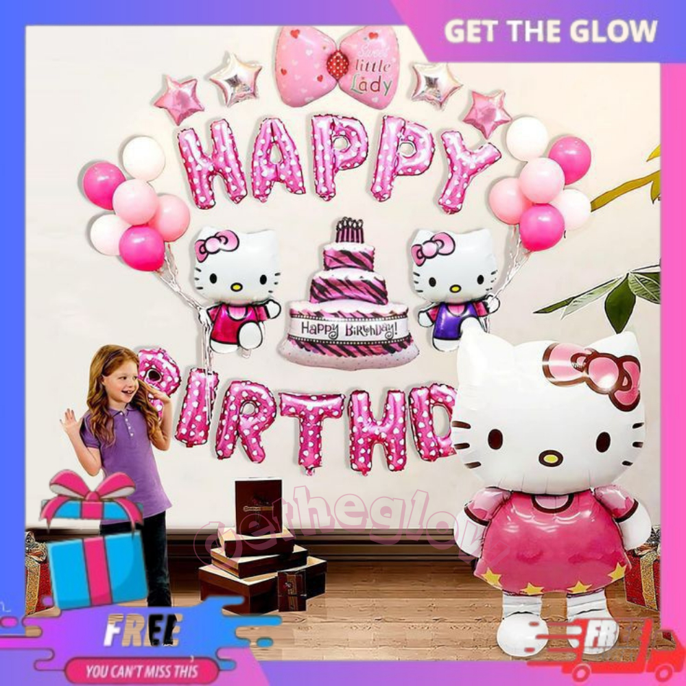 Set Dekorasi Tema Hello Kitty Untuk Perayaan Ulang Tahun Anak Perempuan