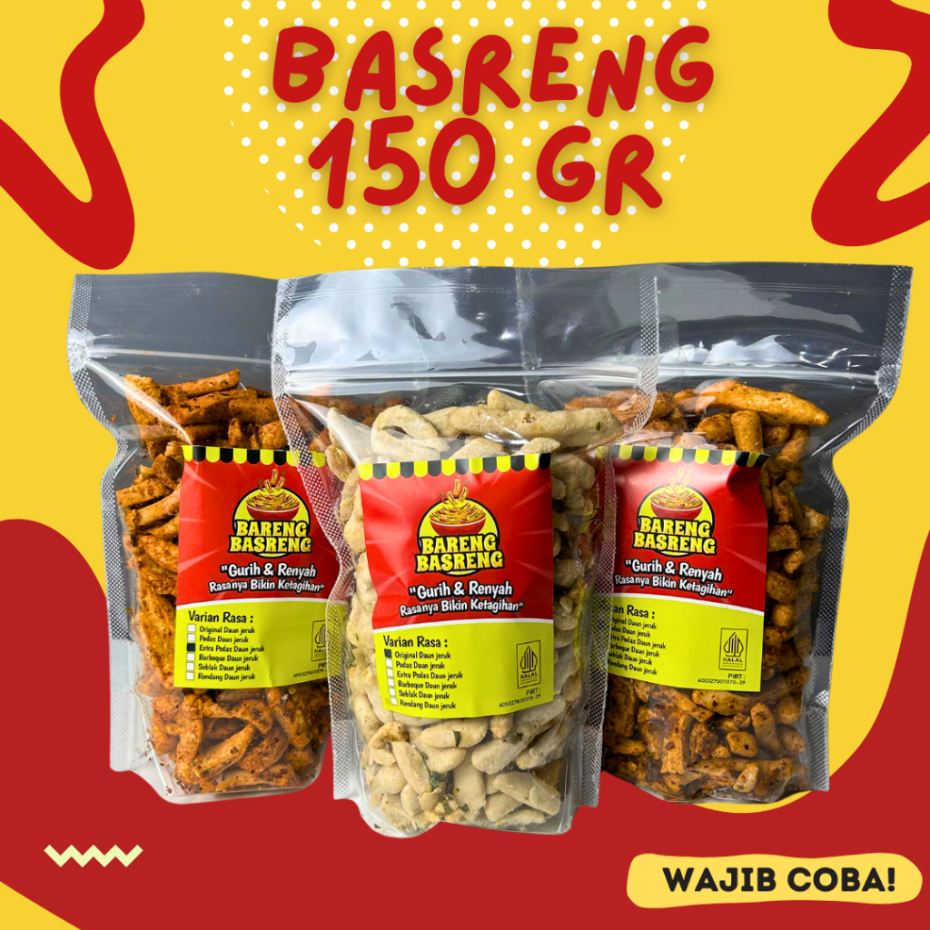 

Camilan Basreng 100gr 150gr original Extra Pedas Gurih Daun Jeruk Renyah Kriuk Baso Goreng Rempah