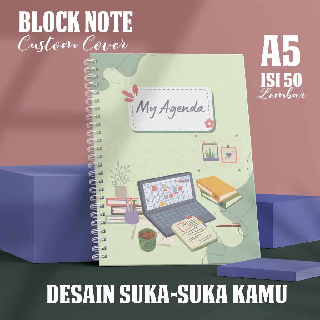 

Notebook Custom A5 Spiral / Block Note Custom / Souvenir - Isi HVS Polos 50 lbr (100 Halaman) - Cover Depan Belakang