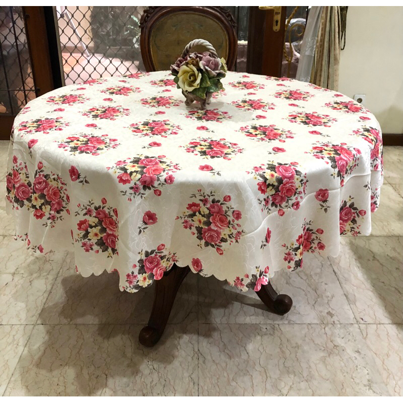 Taplak meja makan bundar/bulat shabby chic 180cm