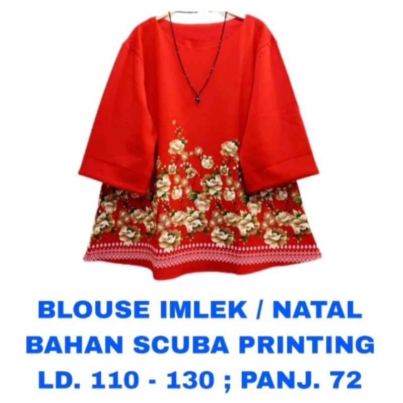 WK BLOUSE SCUBA MERAK WANITA BIG SIZE SUPER JUMBO LD. 110 LD. 120 LD. 130 BAJU ATASAN MERAH HIJAU NA