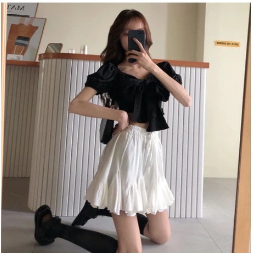 cloud skirt rok mini skirt wanita rempel ruffle susun katun polos terbaru selutut korean style