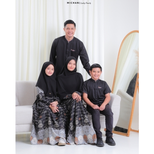 Sarimbit keluarga family set baju seragam keluarga motif polos baju muslim keluarga warna hitam moti