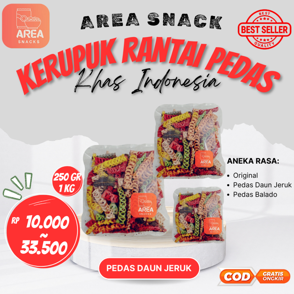 

KERUPUK RANTAI PEDAS KERING DAUN JERUK 1 kg 500 gr 250 gr SUPER GURIH DAN RENYAH