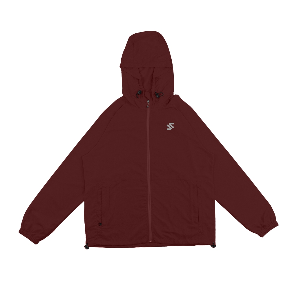 Saiber - Jaket Olahraga Running Parasut Unisex Saku Dalam UV Protection Windbreaker Warna Maroon