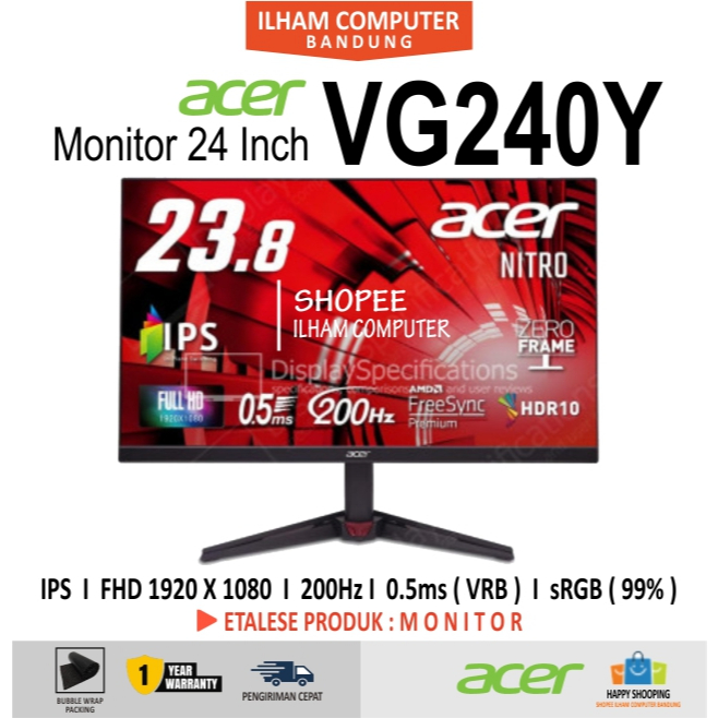 ACER GAMING MONITOR Nitro VG240Y X1 200Hz Built in Speaker IPS Nitro VG240Y-X1