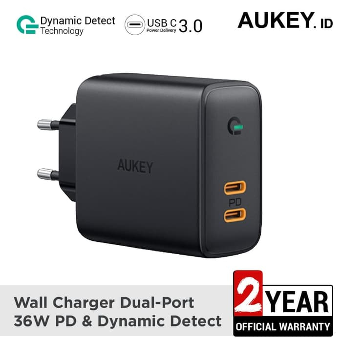 Charger Handphone AUKEY PA-D2 Adaptor Dual Port USB Type C 36W Fast Charging PD