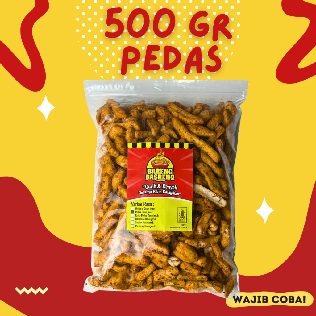 

500 Gram Basreng PEDAS Gurih Daun Jeruk Renyah Kriuk Baso Goreng Rempah