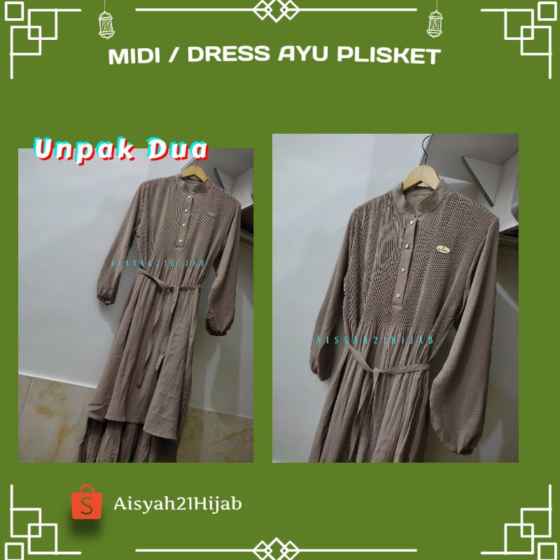 Aisyah21Hijab | Midi / Dress Ayu Plisket Unpak Dua | Free Ikat Pinggang