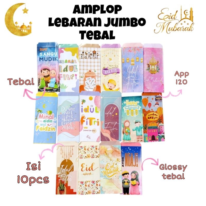 

(10pcs)Eid & Mubarak Amplop Lebaran Jumbo Tebal/Amplop Siap Pakai Tebal/Bahan Tebal