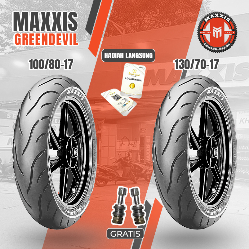 Promo Paket Ban MAXXIS GREENDEVIL 100/80 + 130/70 Ring 17 Tubeless Ban Motor Moge Depan Belakang Vix