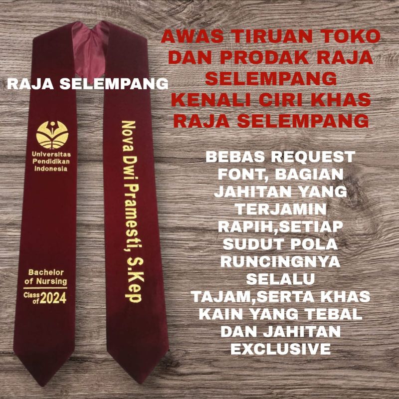 ( PROSES CEPAT) Selempang Wisuda Leher Bordir / Selempang Kalung Wisuda / Selempang Dua Sisi Depan /