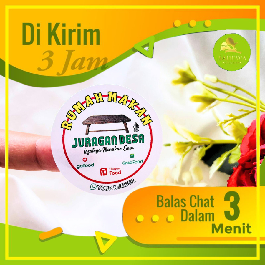 

9-15 Sadewa Stiker Label Warnas Warung Nasi Sticker Bulat Restoran Free Desain Custom Nama Uk.Besar