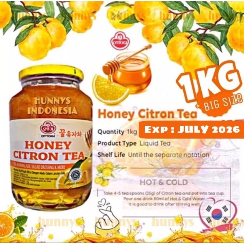 

Ottogi Honey Citron Tea 1 KG Korea ( EXP. : JULY 2026 !!) | Yuzu Tea Yujacha | Minuman Korea Honey Lemon Orange Citroen Tea / Spread | Topping Minuman Selai Buah Jeruk Lemon | Sari Lemon Madu Korea Kaya Vitamin C & Antioksidan Tinggi