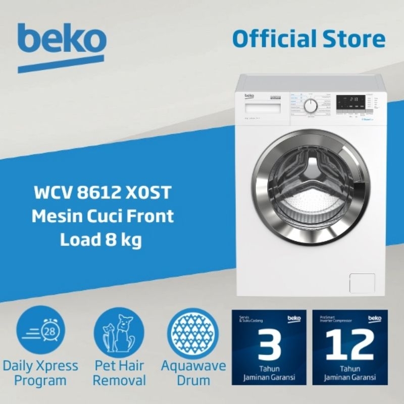 BEKO WCV8612X0ST Mesin cuci front loading 8 kg 1200 rpm WCV-8612-X0ST