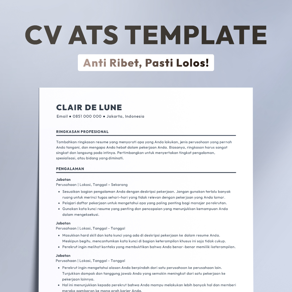 Template CV ATS Professional | Termasuk Panduan Penulisan