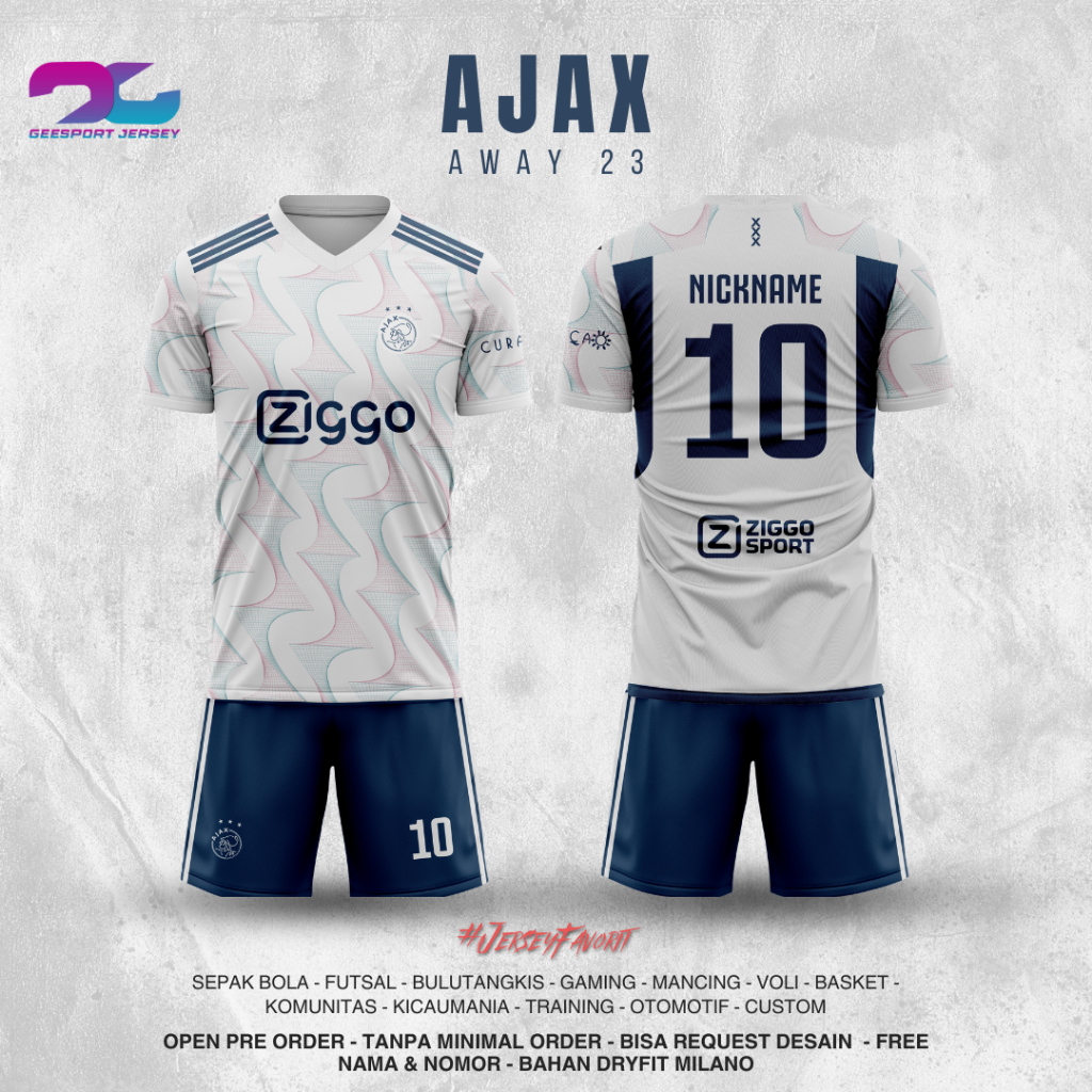 Jersey Klub futsal&bola_AJAX AWAY 2023_UEFA 22-23/Bahan Dryfit Milano/Free nama kalian/Satuan