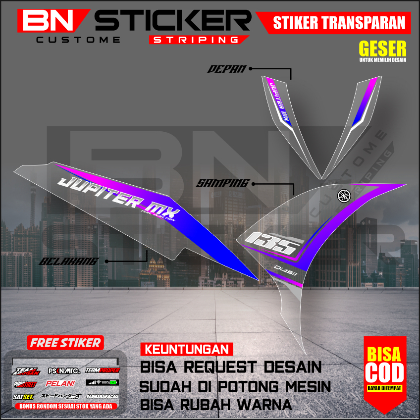 striping mx new 135 transparan new jupiter mx njmx racing minimalis merah hijau biru hitam njmx-7