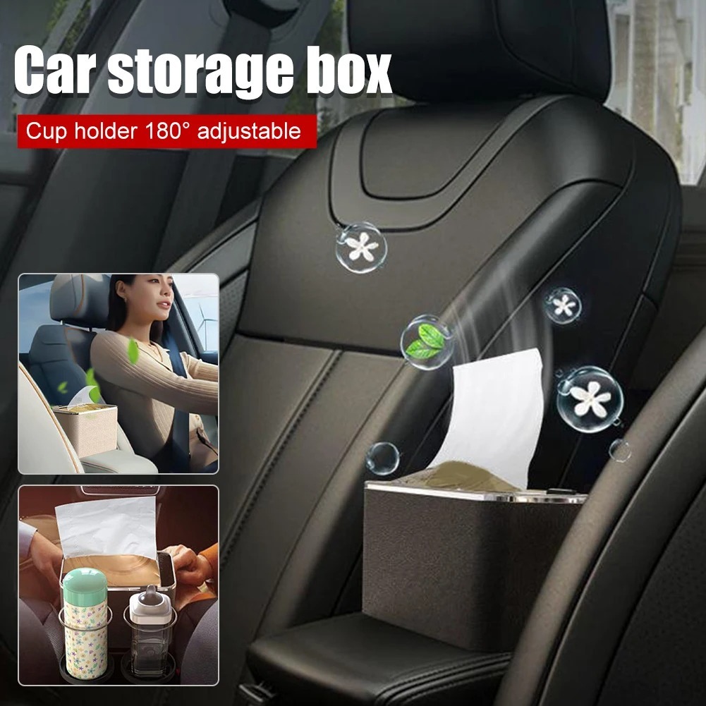 Kotak Tisu Mobil Cup Holder Foldable / Car Armrest Storage Box Tissue 2 Foldable Cup Holder Multifun