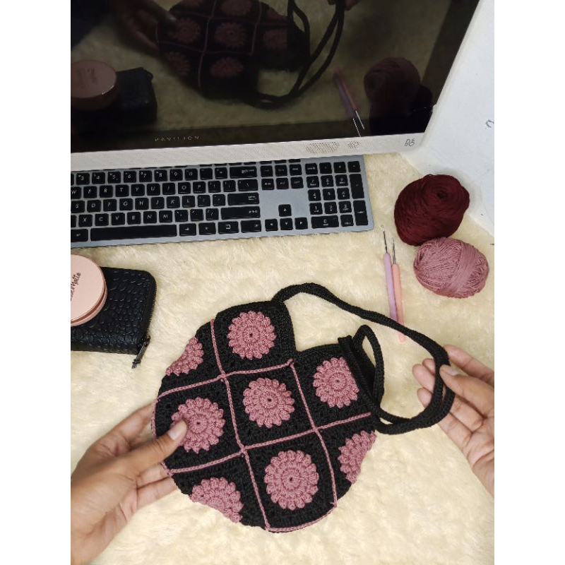 Mini bag || Tas wanita rajut aesthetic || Minibag Crochet Daisy