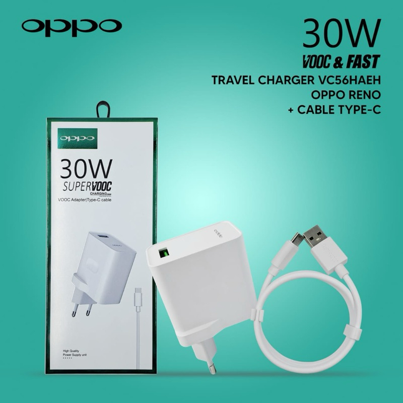Charger 30W Oppo SUPER VOOC Fast Charging Cable Type C 30Watt Support VOOC