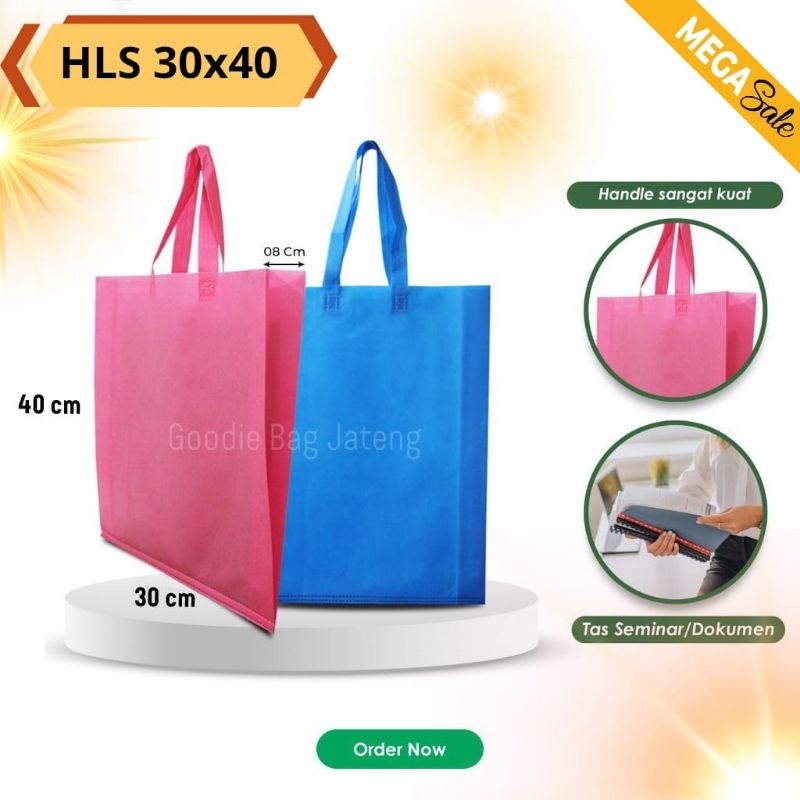 

Tas Spunbond (12pcs)Goodie Bag Handle uk 30x40x8 kain 65gsm / Tas Belanja