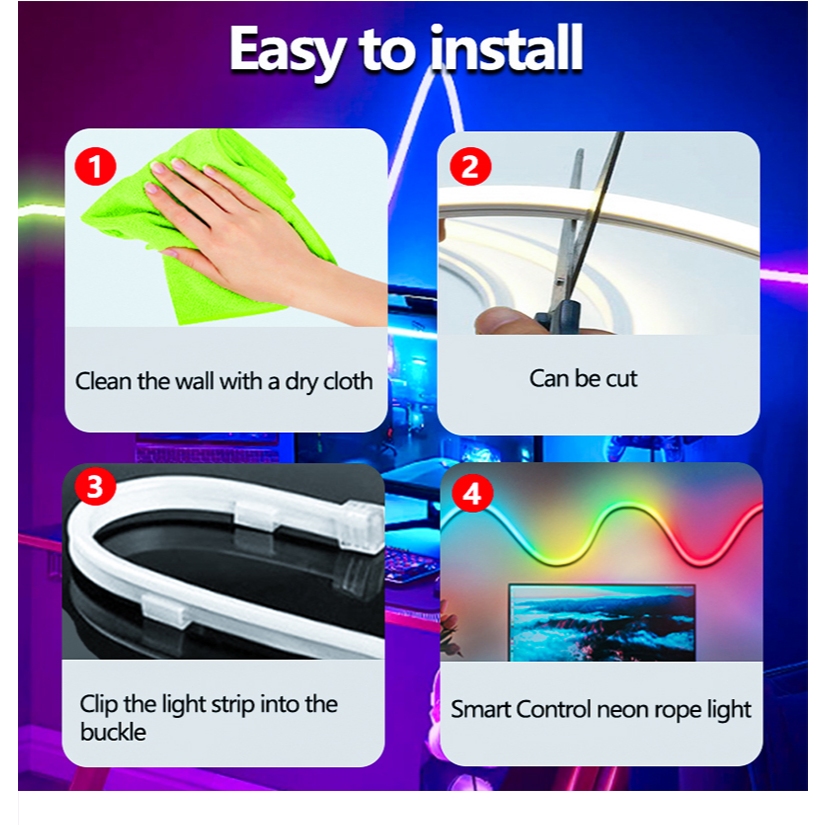 Lampu Neon Flex Running 5m Lampu Strip Led Neon Sign Dekorasi Kamar Silikon Lembut Fleksibel Tahan