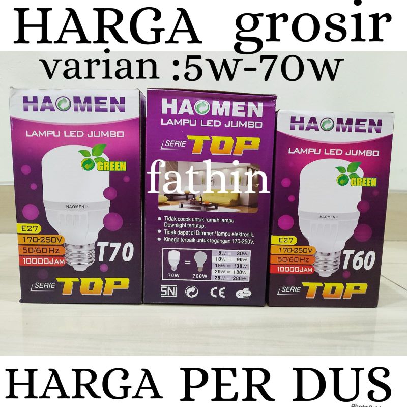 BOHLAM LED / LAMPU LED MURAH HAOMEN 5W-70W PAKET KARTONAN / KOLIAN