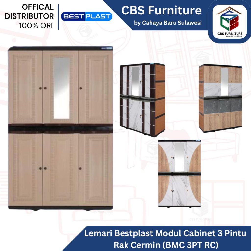 BestPlast - Lemari Pakaian BestPlast Modul Cabinet 3 Pintu Rak Cermin - BMC 3PT RC